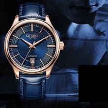 商務休閒 藍色皮帶 藍面 玫瑰金