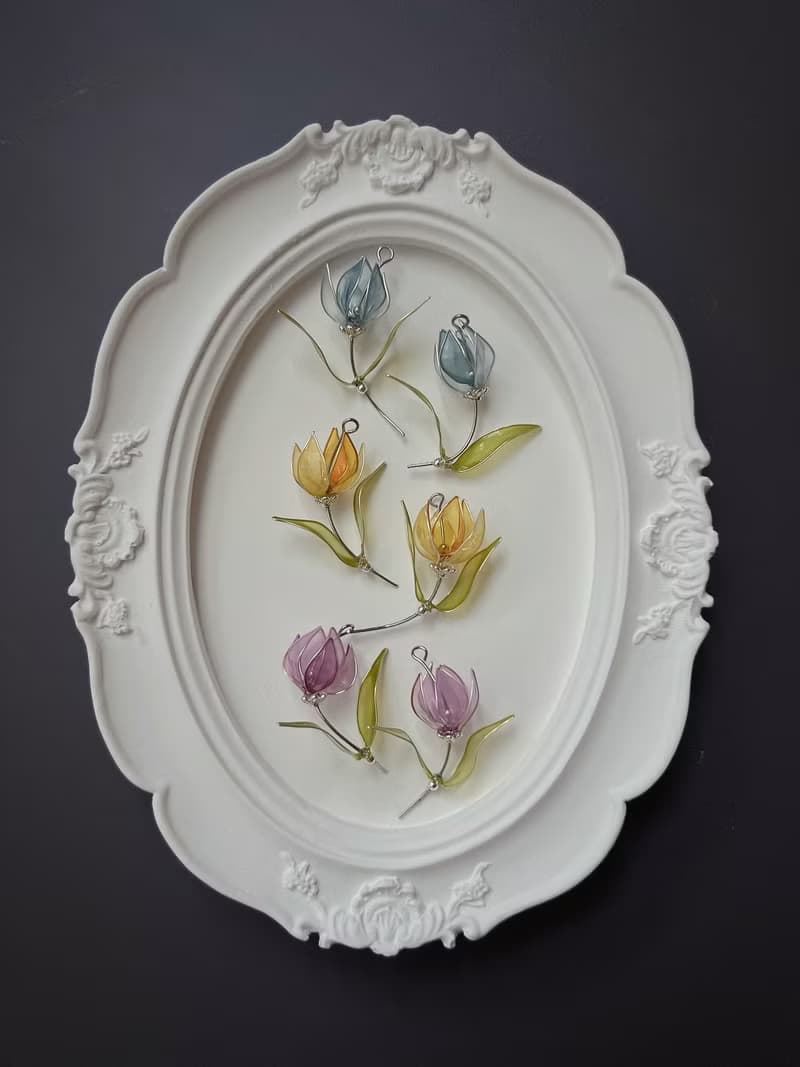 微光花絮 藍 小花朵樹脂耳環