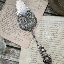 德國Vintage罕見華麗玫瑰/小天使浮雕鏤空835純銀蛋糕鏟