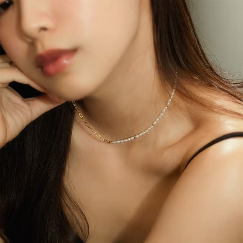 Align對映 天然淡水珍珠鎖骨鍊 316L醫療鋼鍍18k金