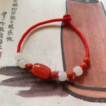 賀歲踏燈。天然南紅桶珠復古編織手鏈 和田玉 玉石 新年文藝手繩