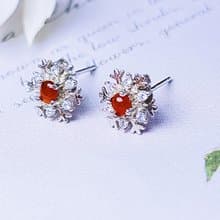 |幸運•幸福|A貨翡翠冰紅翡蛋面3mm純銀鍍18k精緻雪花耳環
