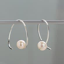 SV935(Argentium)- twist hoop pearl pierced earrings