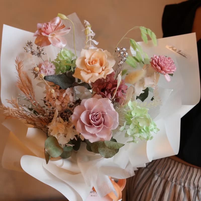 【遇見恆久】綠影花夢永生花花束 含盒