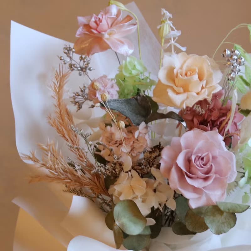 【遇見恆久】綠影花夢永生花花束 含盒