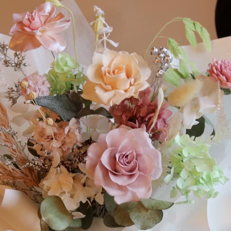 【遇見恆久】綠影花夢永生花花束 含盒