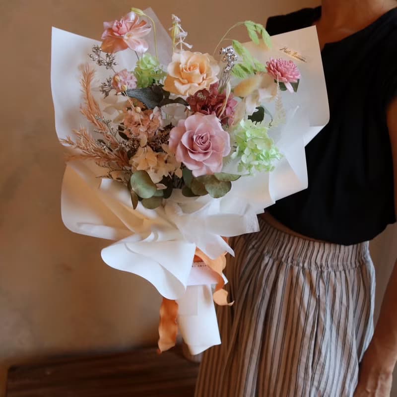 【遇見恆久】綠影花夢永生花花束 含盒