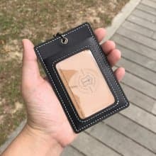 【職員證件套】黑色小牛皮/附真皮掛繩/可選直式橫式/手縫