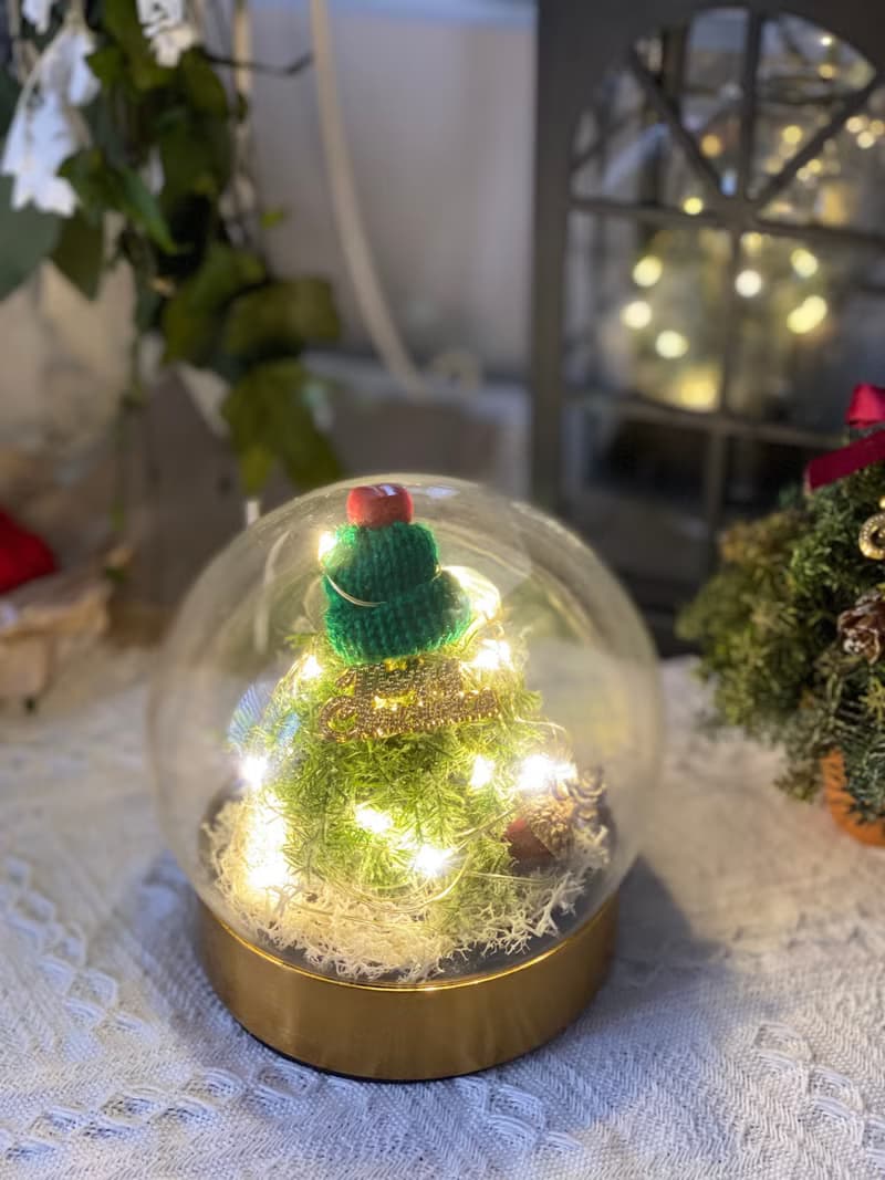 快速出貨! 聖誕禮盒 交換禮物 不凋雪松 雪白耶誕樹玻璃球 (夜燈