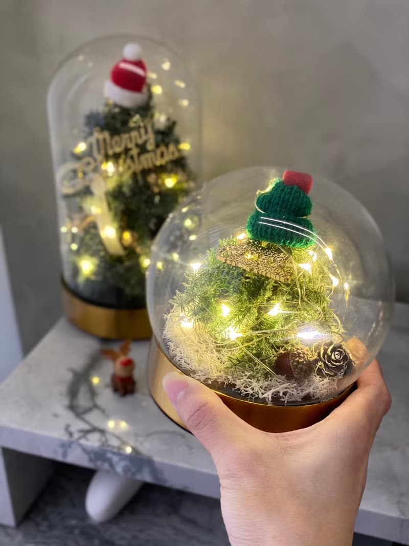 快速出貨! 聖誕禮盒 交換禮物 不凋雪松 雪白耶誕樹玻璃球 (夜燈