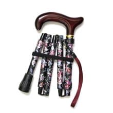 アルミ5段折り花柄・黒　-5つ折りタイプ 折りたたみ式アルミステッキ-