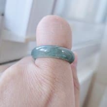 【親翠】天然翡翠 冰透滿綠放瑩光手指鐲12號戒圈