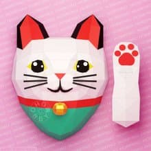 DIY Paper Maneki Neko, Lucky cat, Wall art 3D Papercraft, Printable PDF template