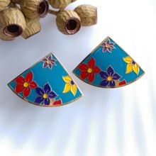 Vintage Jewelry 西洋古董飾品 景泰藍 藍底彩花  針式耳環