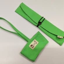 環保筷袋杯套組~手提式飲料杯套 餐具組收納袋 筷套(草綠)F08-006