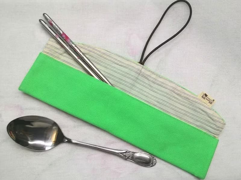 環保筷袋杯套組~手提式飲料杯套 餐具組收納袋 筷套(草綠)F08-006