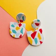 頑系列- 繽紛水磨石 手工軟陶耳環(可改夾) polymer clay earring