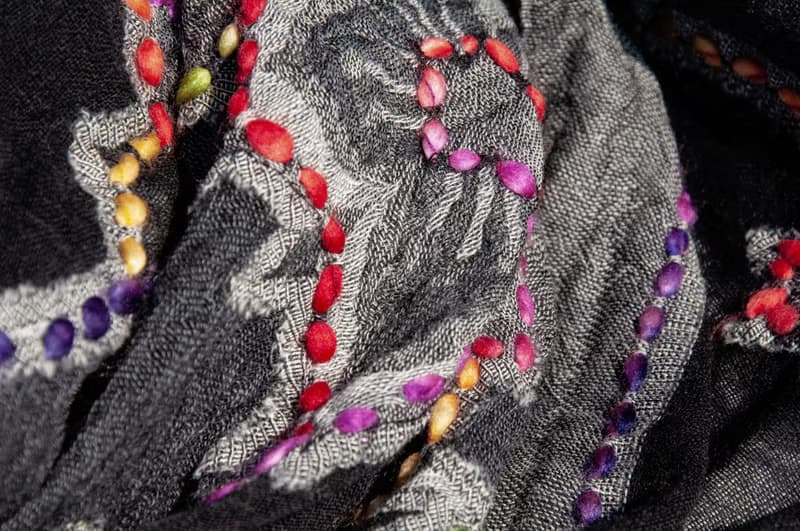 喀什米爾Cashmere/水煮羊毛披肩/針織圍巾/刺繡圍巾/羊絨披巾-花