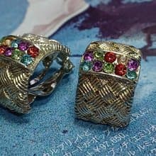 vintage jewelry  古董格紋萊茵夾式耳環