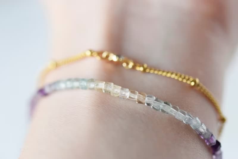 掛念。彩螢石 雙層手鍊 14K包金 天然石水晶 手鍊