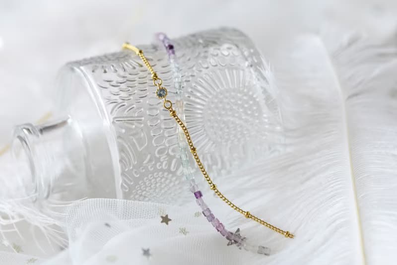 掛念。彩螢石 雙層手鍊 14K包金 天然石水晶 手鍊