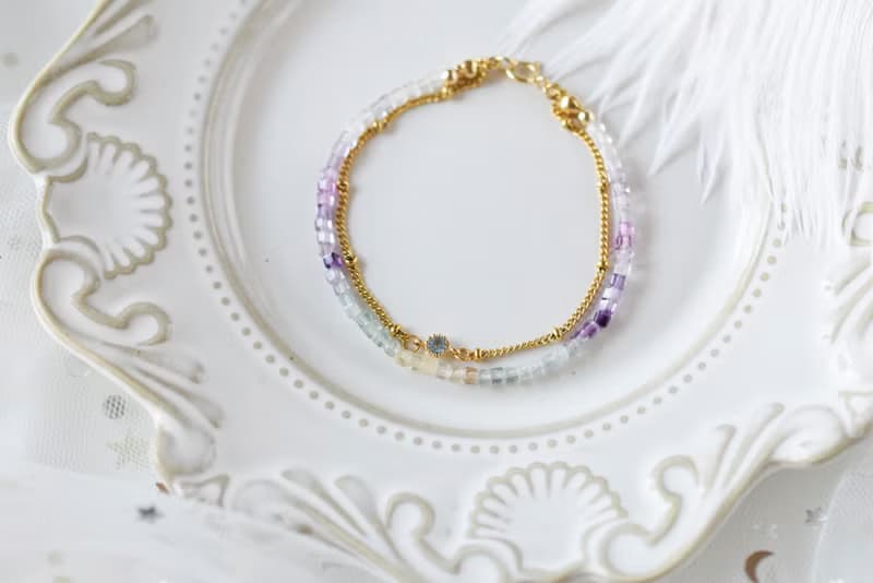 掛念。彩螢石 雙層手鍊 14K包金 天然石水晶 手鍊