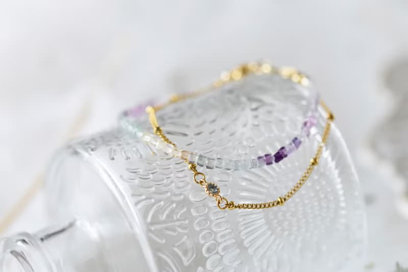掛念。彩螢石 雙層手鍊 14K包金 天然石水晶 手鍊