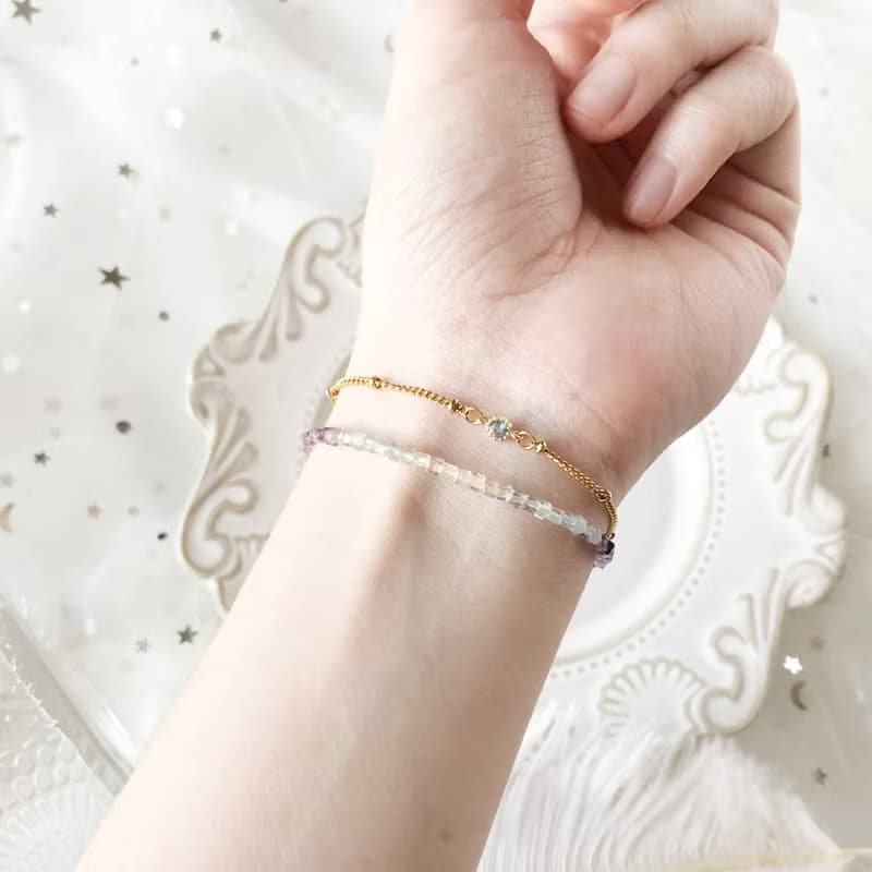 掛念。彩螢石 雙層手鍊 14K包金 天然石水晶 手鍊