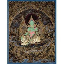 古董綠度母唐卡 - 啟蒙的象徵