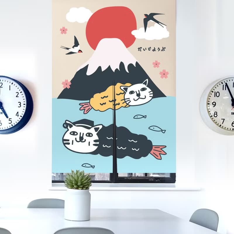 貓 富士山 門簾 炸蝦