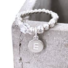 純銀 S925 銀珠 自選字母 施華洛水晶戒指