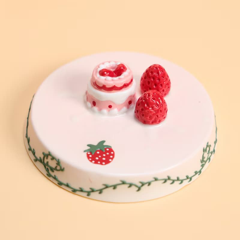 Strawberry Cake Ceramic Mug with Lid Handmade Cute Tea Cup Pink Dessert Themed