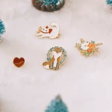 狐狸與花束徽章胸針 衣物別針 胸章 金屬徽章 包包扣