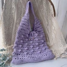 手工鉤織Marina 縷空袋手袋單肩包薰衣草紫色針織鈎織編織
