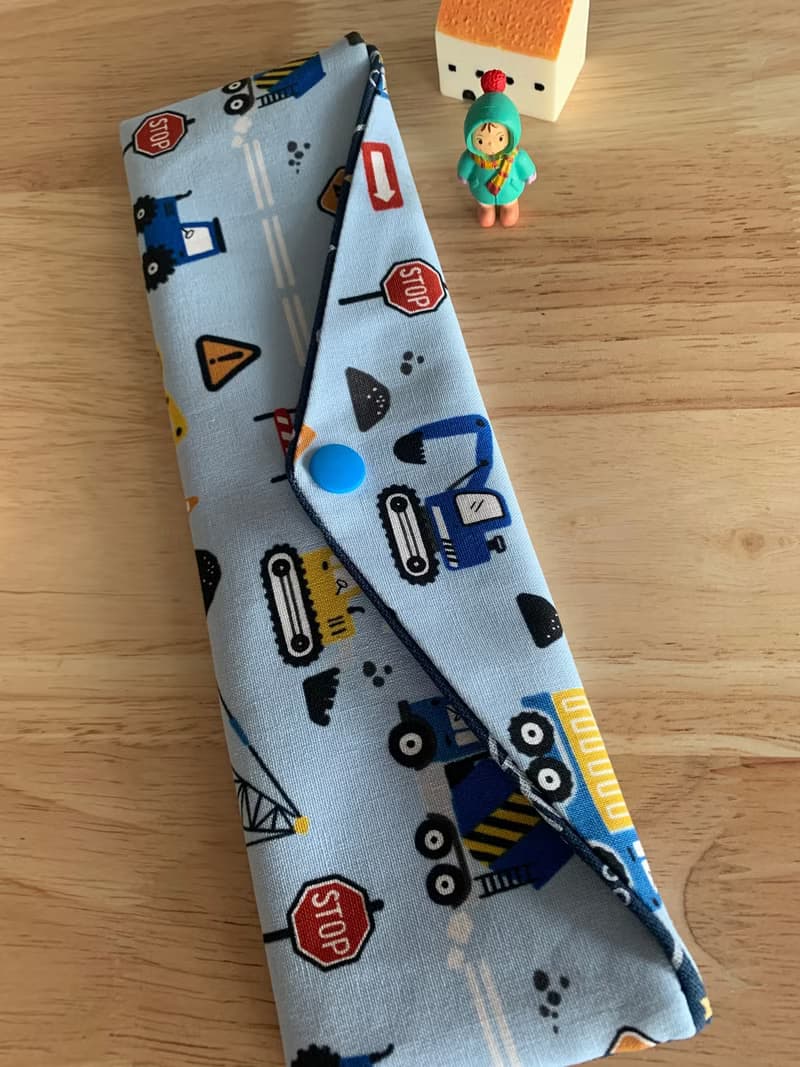 文青風環保純棉筷袋 工程班車車 可愛藍 日本 潮物 收纳 手作餐具