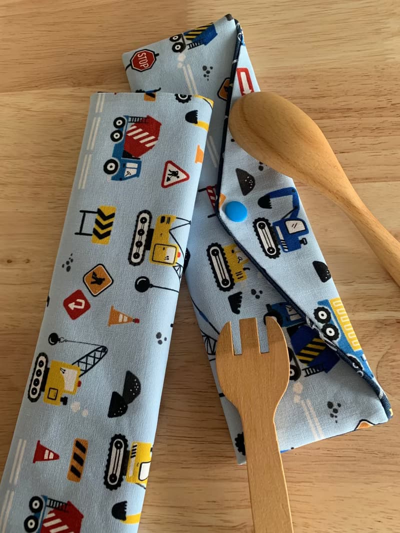 文青風環保純棉筷袋 工程班車車 可愛藍 日本 潮物 收纳 手作餐具