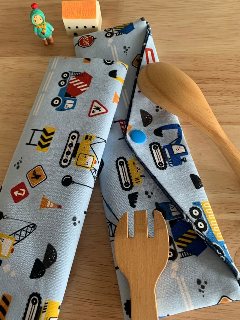 文青風環保純棉筷袋 工程班車車 可愛藍 日本 潮物 收纳 手作餐具