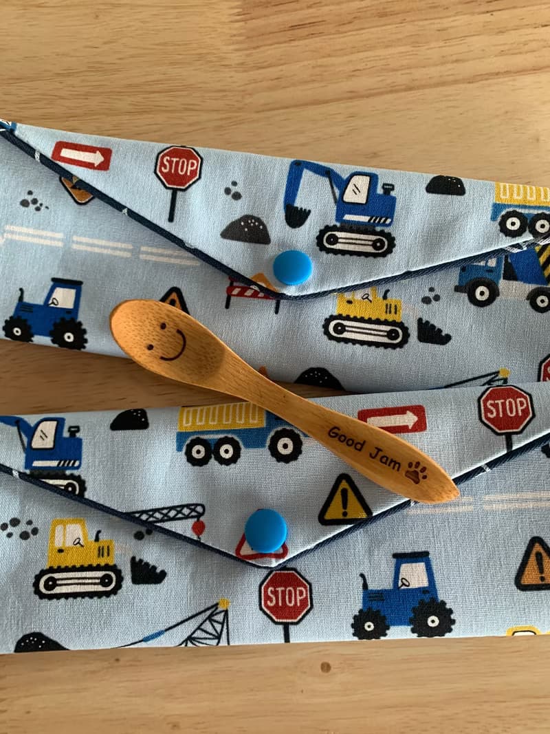 文青風環保純棉筷袋 工程班車車 可愛藍 日本 潮物 收纳 手作餐具