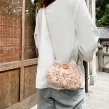 日系小廢包-一朵草莓雲(大) 手工編織 編織包