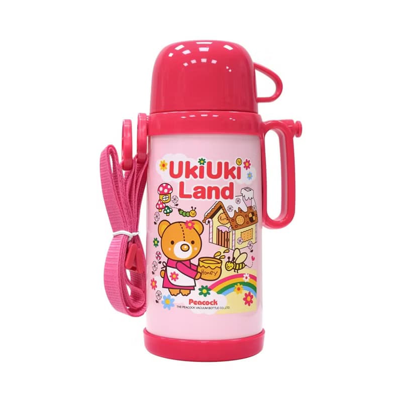 【孔雀Peacock】580ML 兒童保冷保溫杯水壺 桃紅小熊
