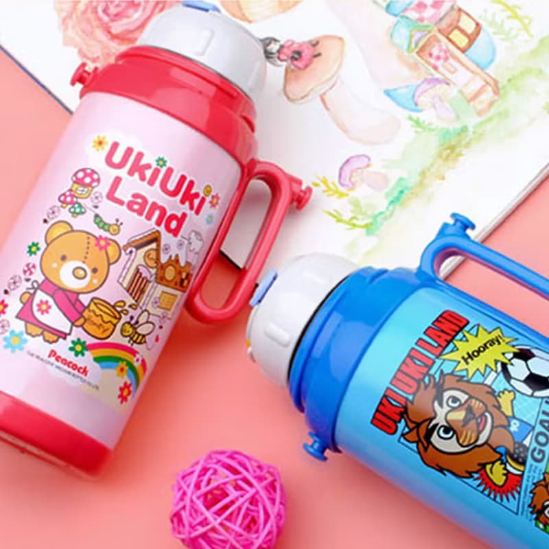 【孔雀Peacock】580ML 兒童保冷保溫杯水壺 桃紅小熊