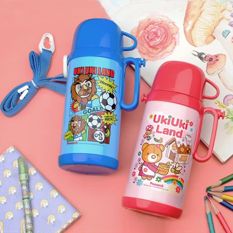 【孔雀Peacock】580ML 兒童保冷保溫杯水壺 桃紅小熊