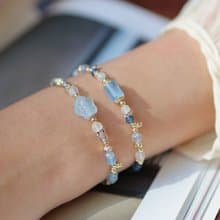 寧靜之海。海水藍寶原礦 拓帕石 月光石 14K包金 水晶礦石手鍊