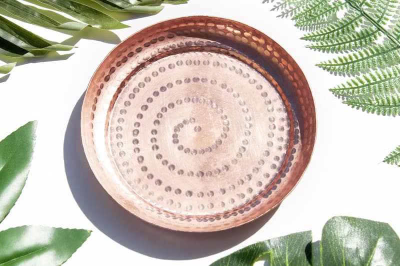 紅銅盤/復古手工銅飾品盤/手工紅銅盤/置物盤/露營餐具-敲打點點