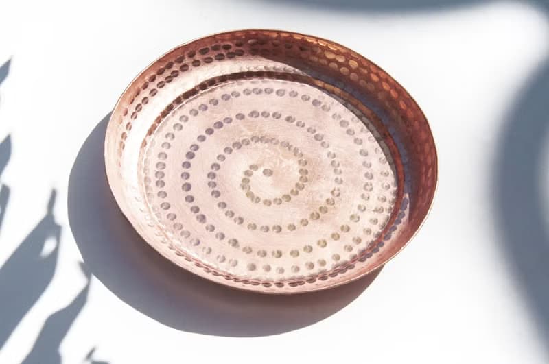 紅銅盤/復古手工銅飾品盤/手工紅銅盤/置物盤/露營餐具-敲打點點