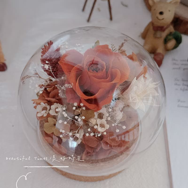 白金高級訂製款 | 球型玻璃盅罩永生花