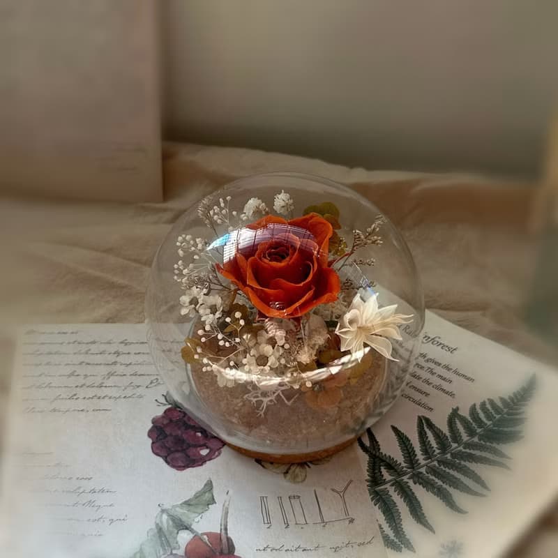 白金高級訂製款 | 球型玻璃盅罩永生花