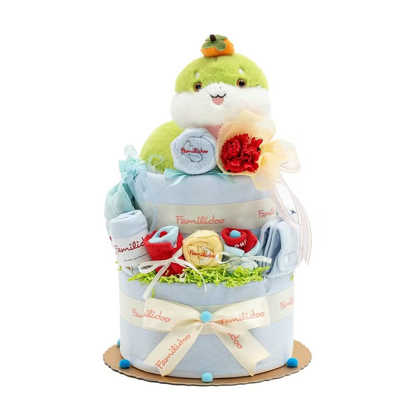 蛇年三層尿布蛋糕 藍色 新生兒禮盒 彌月禮盒 滿月送禮 嬰兒服