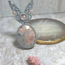 SA52櫻花瑪瑙。粉摩根石。南美蠟線編織項鍊