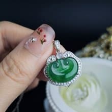 順心如意|冰玻綠蘋果笑臉大如意|A貨翡翠純銀鍍18k吊墜項鍊